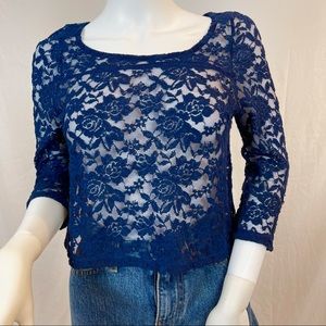Lovely 153 Navy lace see through top w cami